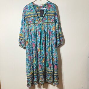 R. Vivimos Size M Floral Pastel Aqua Bohemian Flowy Midi Dress